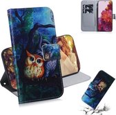 Voor Samsung Galaxy S21 Ultra 5G Gekleurde Tekening Horizontale Flip Leren Case, met Houder & Kaartsleuven & Portemonnee (Olieverf Uil)