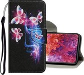 Voor Samsung Galaxy S20 FE 5G / S20 Lite Gekleurd tekeningpatroon Horizontaal Flip PU lederen tas met houder & kaartsleuven & portemonnee & lanyard (drie fluorescerende vlinders)