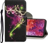 Voor Samsung Galaxy S20 FE 5G / S20 Lite Gekleurde tekening patroon Horizontale Flip PU lederen tas met houder & kaartsleuven & portemonnee & lanyard (paar vlinder)