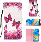 Voor Xiaomi Redmi Note 9S 3D Schilderen Horizontale Flip Leren Case met Houder & Kaartsleuf & Lanyard (Rose Red Butterfly)