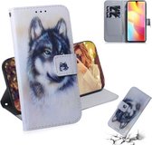 Voor Xiaomi Mi Note 10 Lite Gekleurde tekening Horizontale flip lederen tas met houder & kaartsleuf & portemonnee (witte wolf)