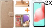 Samsung A32 hoesje bookcase Goud - Galaxy A32 4G hoesje portemonnee wallet case - A32 book case hoes cover - Galaxyt A32 4G screenprotector / 2X tempered glass