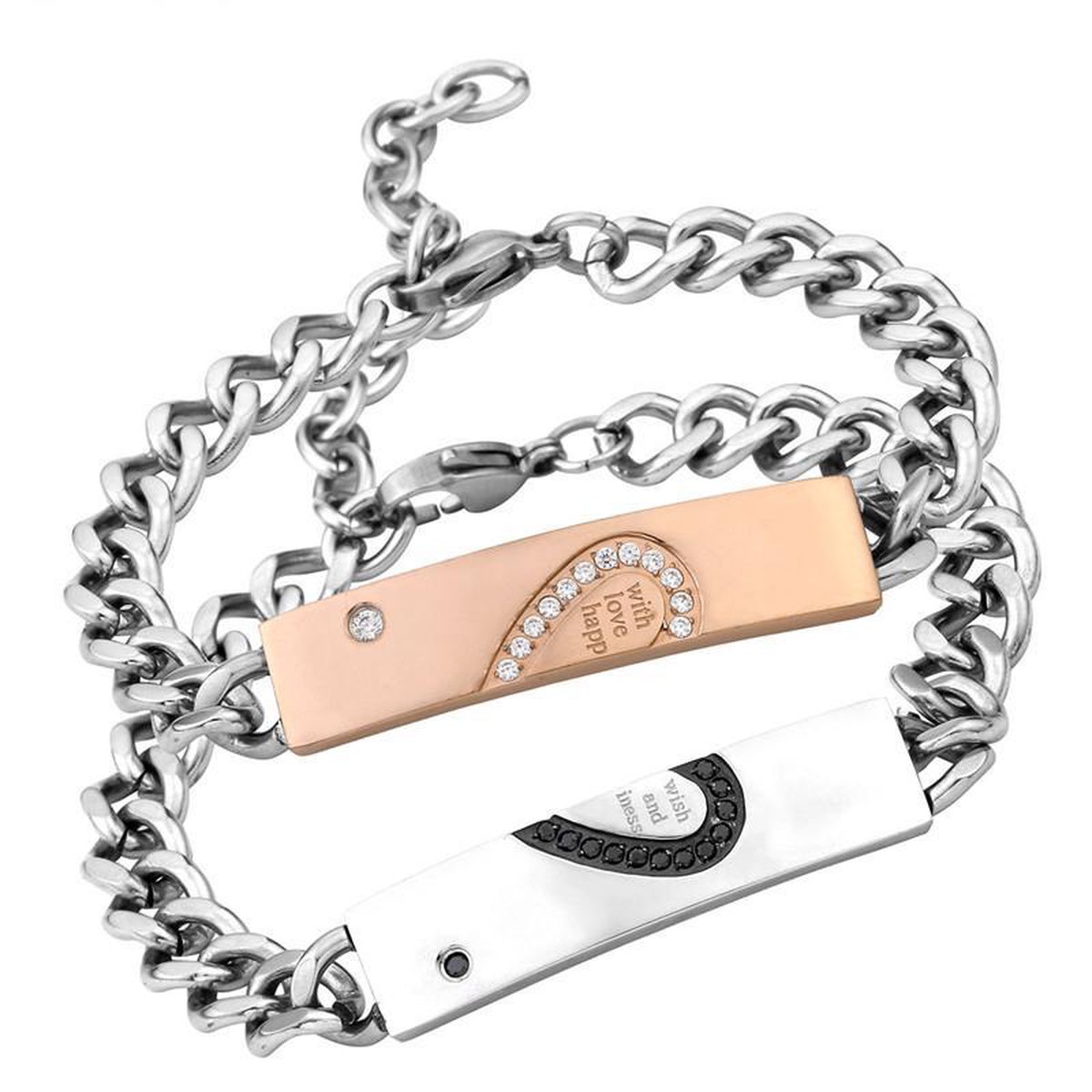 Love & Happiness Armband Set - Valentijn Cadeautje voor Mannen - Valentijnsdag voor Mannen Cadeautjes