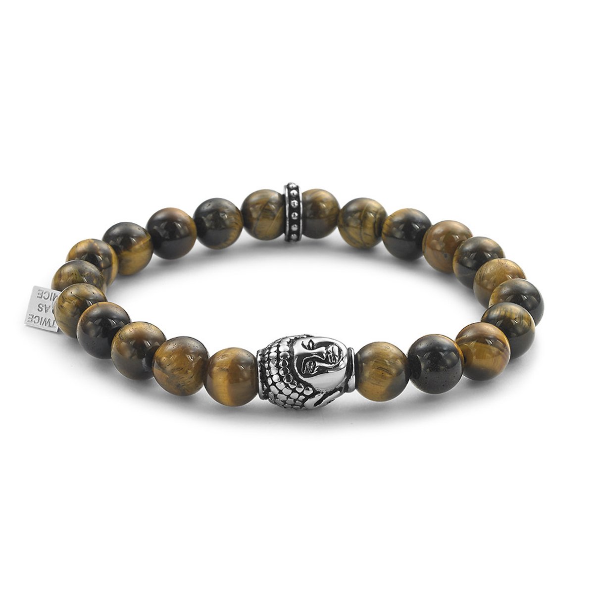 Twice As Nice Armband in tiger eye natuursteen van 8 mm, boeddha motief Lichtbruin 20cm