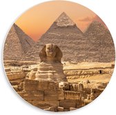 Forex Wandcirkel - The Sphinx Beeld voor Piramides in Egypte - 50x50cm Foto op Wandcirkel (met ophangsysteem)