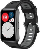 Strap-it Siliconen sport gesp bandje - geschikt voor Huawei Watch Fit / Huawei Watch Fit New - zwart/grijs