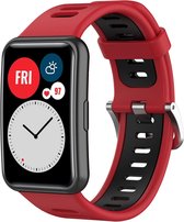 Strap-it Siliconen sport gesp bandje - geschikt voor Huawei Watch Fit / Huawei Watch Fit New - rood/zwart