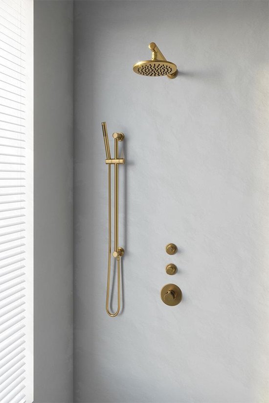 Foto: Brauer gold edition thermostatische inbouw doucheset geborsteld goud pvd hoofddouche 20cm wandarm staafhanddouche met glijstang