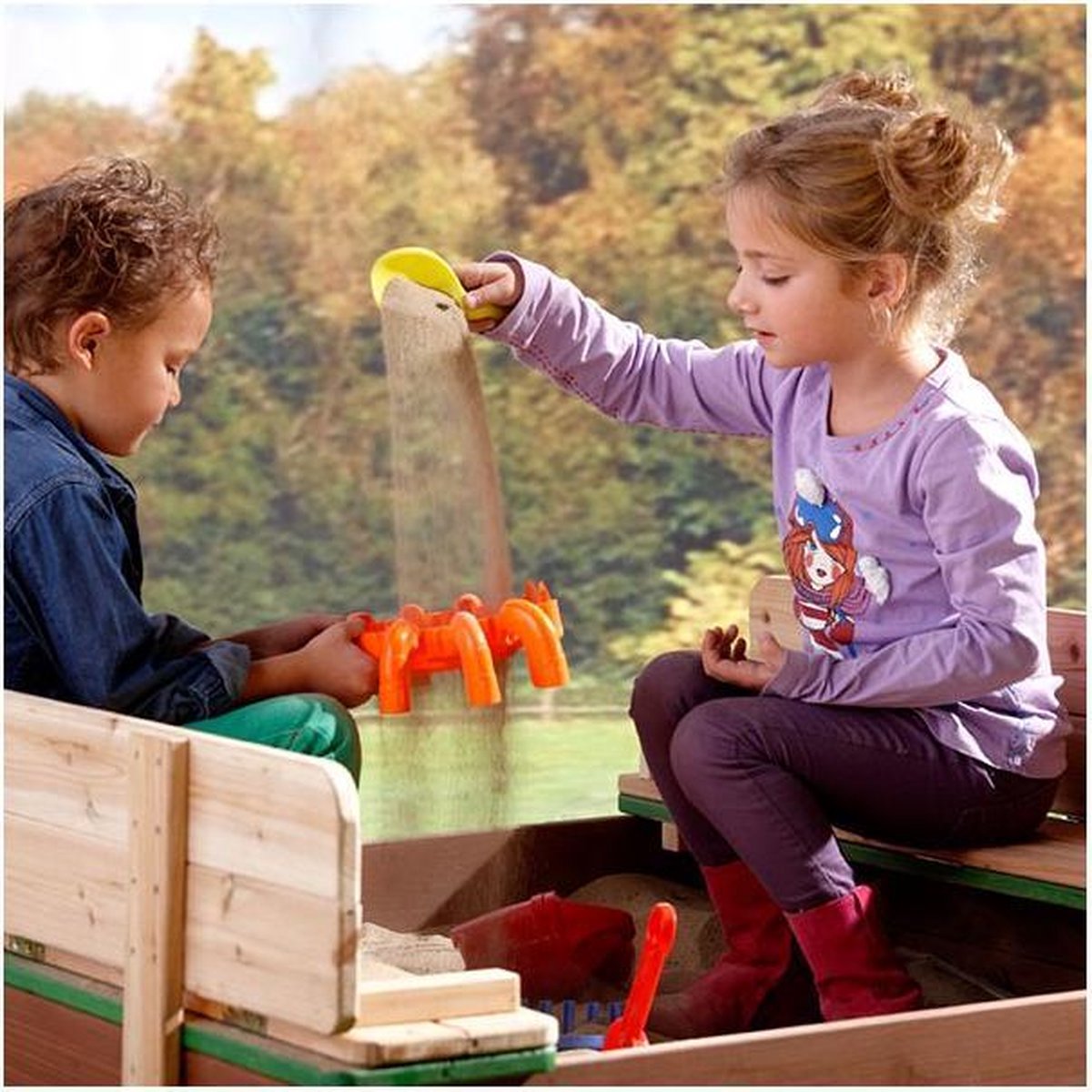 AXI Ella Houten Zandbak in Bruin/Groen - Met Zitbankjes en Deksel - FSC hout - 100x95x20cm - Zandbak voor kinderen — afbeelding 11