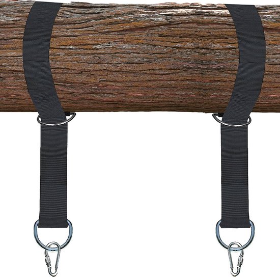 PUERHUACI Hangmatbevestiging, schommel, schommelriemen, hangmat, schommel, ophanging, riemkit met 2 karabijnhaken en D-ringen, met opbergtas, houdt tot 550 kg met