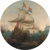 Hollandse schepen overzeilen Spaanse galeien onder de Engelse kust, Hendrik Cornelisz. Vroom - Foto op Behangcirkel - ⌀ 100 cm