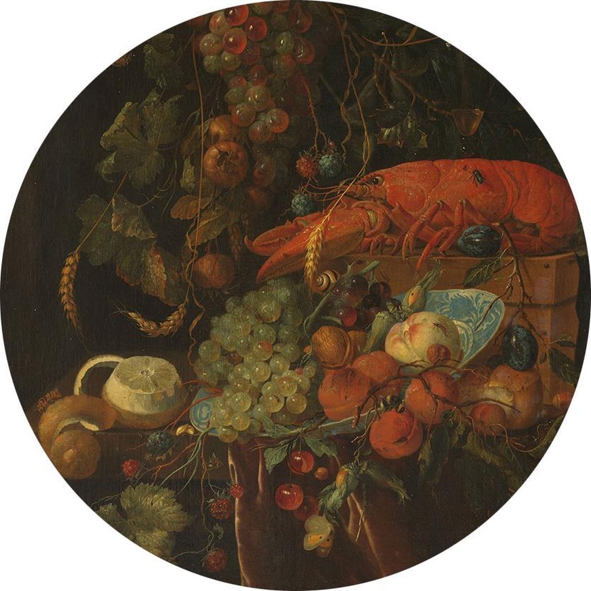 Stilleven met vruchten en een kreeft, Jan Davidsz. de Heem - Foto op Behangcirkel - ⌀ 150 cm