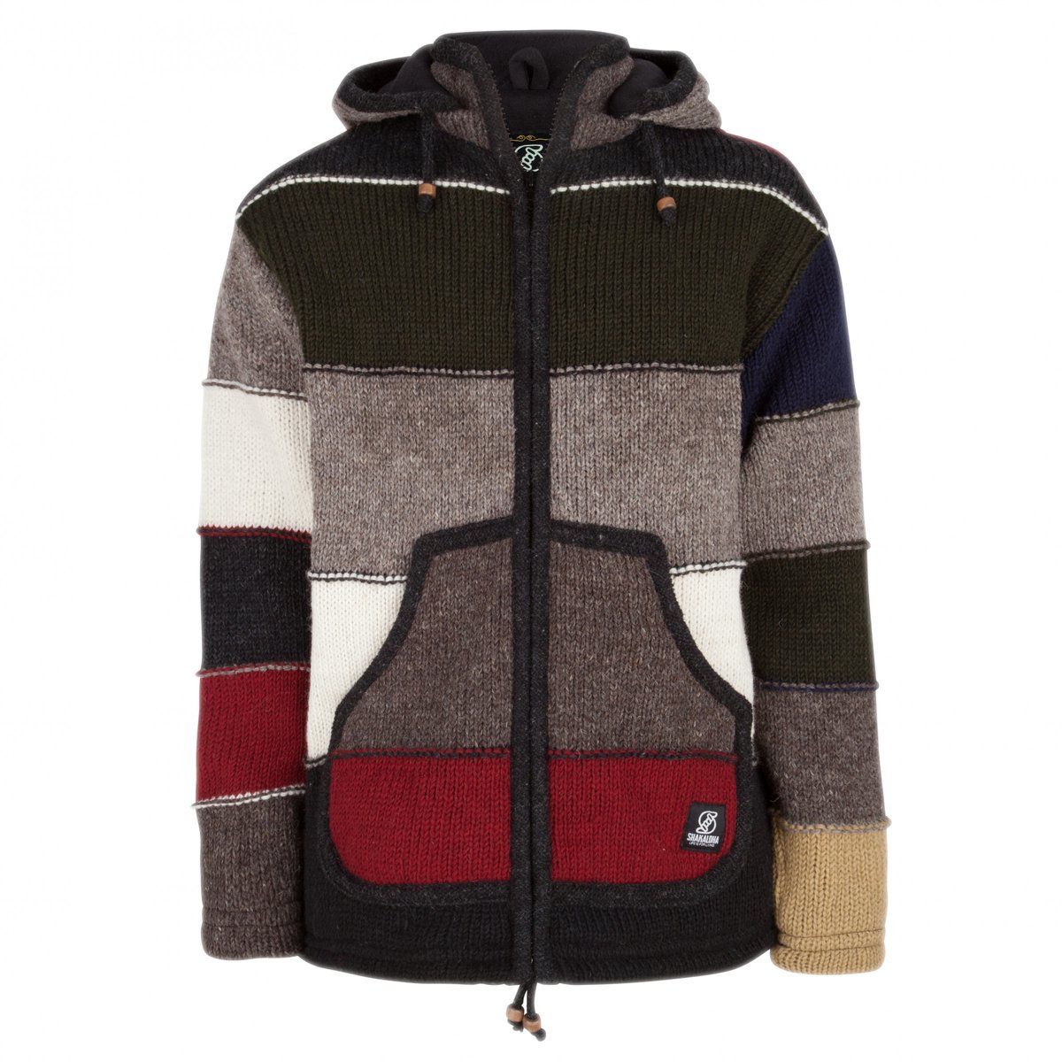 Gebreid Wollen Heren/Uni Vest van Schapenwol met Polyester Fleece voering en afneembare capuchon SHAKALOHA M Zito ZH Darkmulti