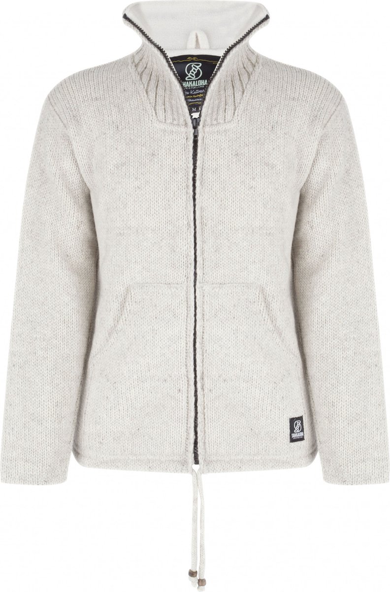 Gebreid Wollen Heren/Uni Vest van Schapenwol met Polyester Fleece voering en hoge kraag SHAKALOHA Flash Collar Beige