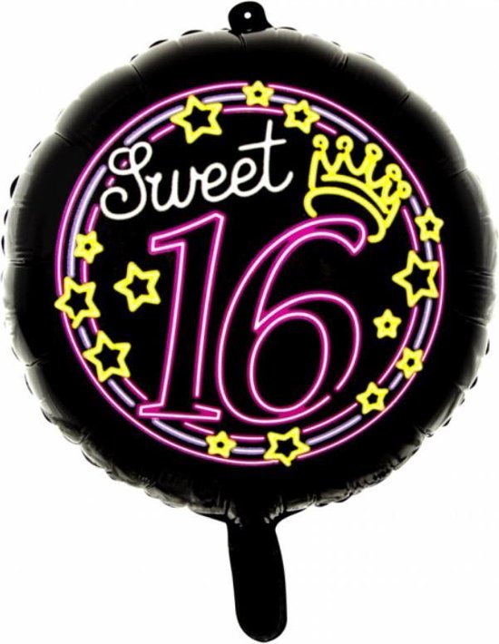 Wefiesta Folieballon Sweet 16 Rond 46 Cm Zwart/roze