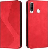 Voor Huawei Y6p Skin Feel Magnetisch S-type Effen Kleur Horizontale Flip Lederen Case met Houder & Kaartsleuf & Portemonnee (Rood)