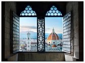 Doorkijk uit raam op de Dom van Florence - Foto op Akoestisch paneel - 120 x 90 cm