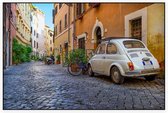 Fiat in klassiek straatbeeld van Trastevere in Rome - Foto op Akoestisch paneel - 225 x 150 cm