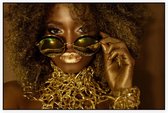 Vrouw met gouden ketting - Foto op Akoestisch paneel - 150 x 100 cm