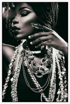 Close-up van een donkere vrouw met sieraden - Foto op Akoestisch paneel - 100 x 150 cm