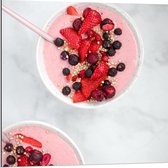 Dibond - Roze Smoothiebowl - 80x80cm Foto op Aluminium (Wanddecoratie van metaal)