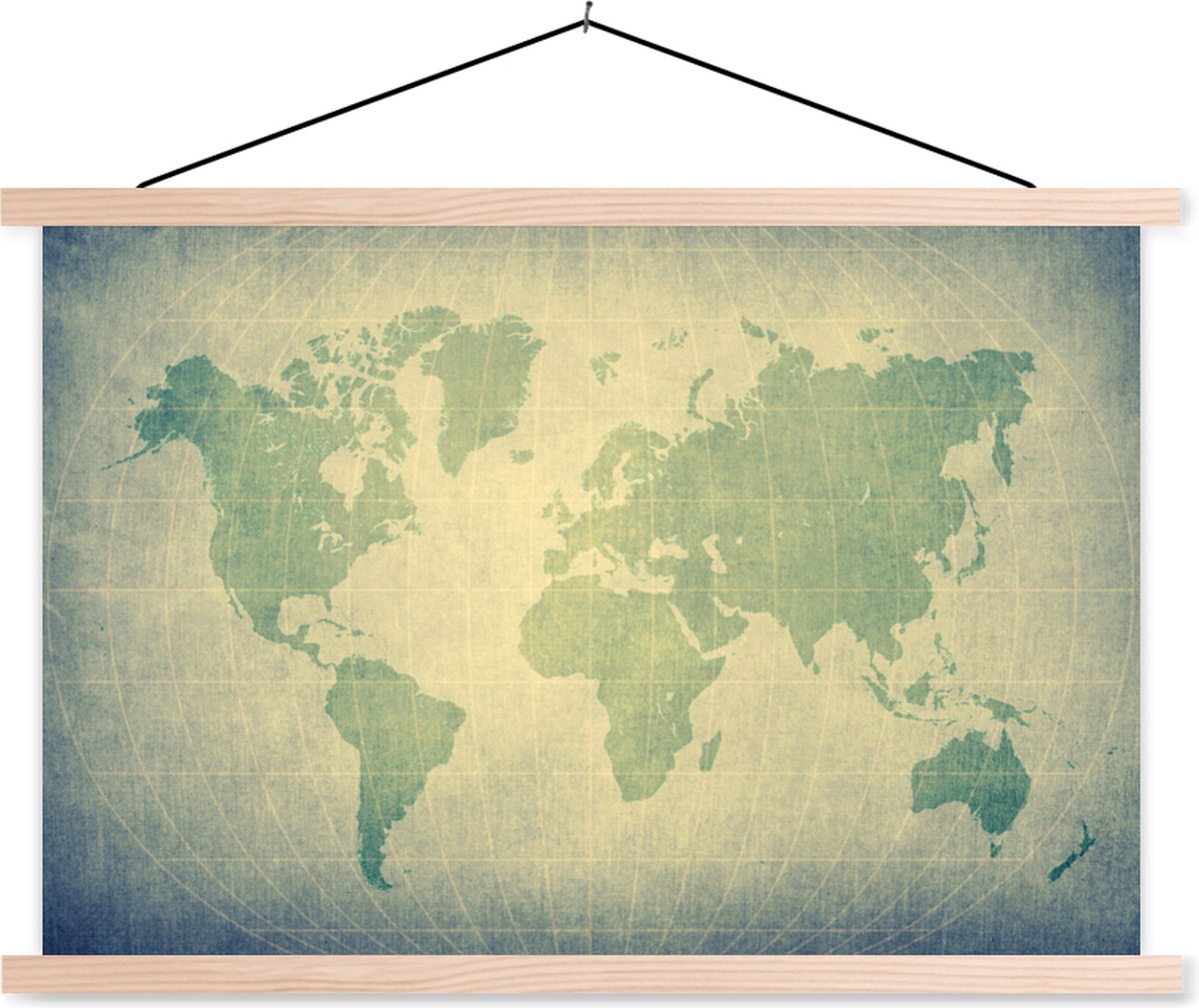 Posterhanger incl. Poster 150x100 cm - Schoolplaat - Wereldkaart - Wereldbol - Groen - Kids - Jongens - Meid - Textielposter - Blanke latten