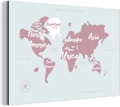 Wereldkaart avec lettres blanches Aluminium 90x60 cm