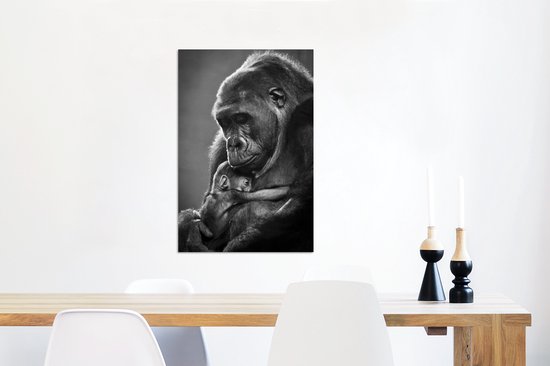 Zwart et blanc d'une mère gorille avec son nouveau-né Aluminium 40x60 cm - Tirage photo sur aluminium (décoration murale en métal)