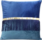 Luxe sierkussen – 40x40 cm Blauw/Groen met gouden details - Kussen voor in huis gemaakt van hoge kwaliteit polyester