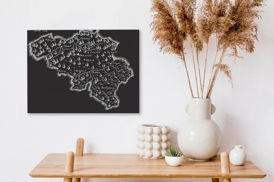 Illustration Zwart et blanc de la België avec montagnes et plans d'eau 40x30 cm - petit - Tirage photo sur toile (Décoration murale salon / chambre)