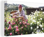 Peintures sur toile - Jardin - Fleurs - Femme - 150x100 cm - Décoration murale