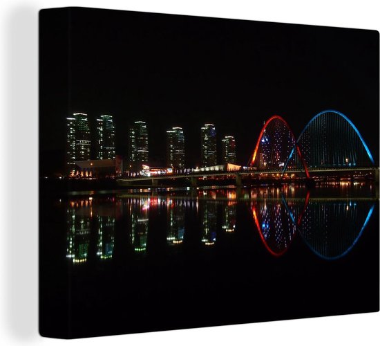 Canvas Schilderij Nachtelijke skyline van Expo bruggen in Daejeon Zuid-Korea - 160x120... bol.com