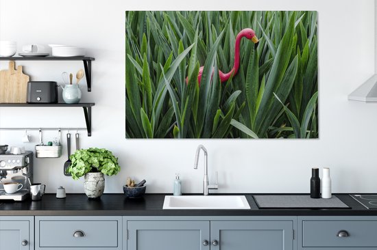 Flamingo entre feuilles toile 2cm 120x80 cm - Tirage photo sur toile (Décoration murale salon / chambre)
