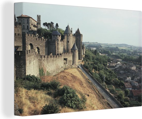 Canvas Schilderij Carcassonne - Kasteel - Bomen - 120x80 cm - Wanddecoratie