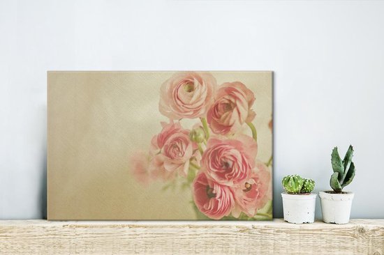Canvas Schilderij Wazige afbeelding van roze boterbloemen - 30x20 cm - Wanddecoratie