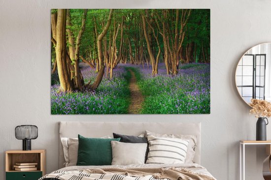 Peintures sur toile - Forêt - Chemin - Fleurs - 150x100 cm - Décoration murale