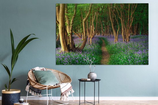 Peintures sur toile - Forêt - Chemin - Fleurs - 150x100 cm - Décoration murale
