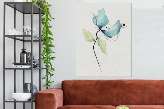 Peintures sur Toile Fleurs - Aquarelle - Blauw - 90x120 cm - Décoration murale