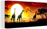 Canvas Schilderij Een illustratie van Afrikaanse giraffen tegen de zon - 80x40 cm - Wanddecoratie