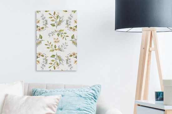 Canvas schilderij 20x30 cm - Wanddecoratie Bloem - Waterverf - Plant - Muurdecoratie woonkamer - Slaapkamer decoratie - Kamer accessoires - Schilderijen op canvas