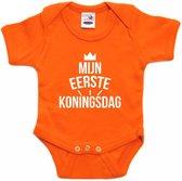 Mijn eerste Koningsdag romper met kroontje oranje - babys - Kingsday baby rompers / kleding 56