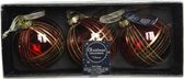 9x stuks luxe glazen kerstballen brass gedecoreerd rood 8 cm - Kerstversiering/kerstboomversiering