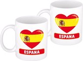 2x stuks hartje Spanje mok / beker 300 ml - Landen vlaggen feestartikelen - Supporters