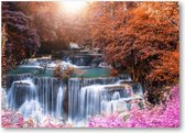 Prachtige waterval in natuur landschap van kleurrijke diepe bossen op een zomerdag - 70x50 Canvas Liggend - Landschap - Natuur