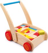 Kleurrijke blokkenkar hout - 33 delig - beukenhout - Speelgoed vanaf 1 jaar