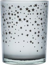 TheeLichthouder - Waxinelichthouder - Grijs Rond Glas Stars - ø10cm