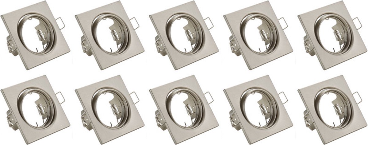 Spot Armatuur 10 Pack - Torna - GU10 Inbouwspot - Vierkant - Nikkel - Aluminium - Kantelbaar 80mm