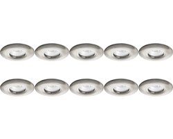 Spot Armatuur 10 Pack - Proma Luno Pro - GU10 Inbouwspot - Waterdicht IP65 - Rond - Nikkel - Aluminium - Ø82mm