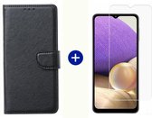BixB Samsung A32 5G hoesje - Samsung Galaxy A32 5G screenprotector - BookCase Wallet - Zwart