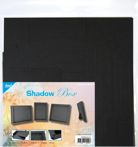 Joy!Crafts / Shadow Box - Zwart in 3 maten (172x172/130x180/150x180mm) / Kartonnen fotolijst - frame / 230g/m2
